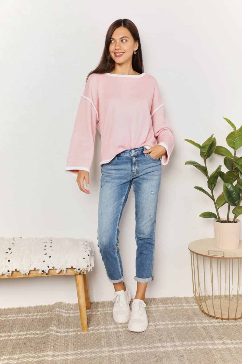 Angel Wings Contrast Detail Dropped Shoulder Knit Top - Hopeford Streams