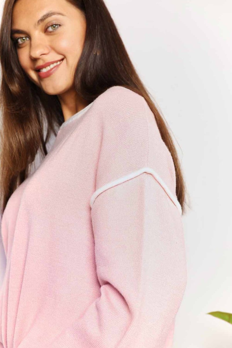 Angel Wings Contrast Detail Dropped Shoulder Knit Top - Hopeford Streams