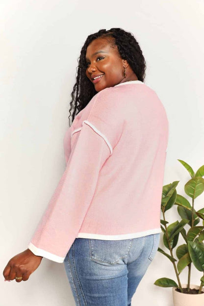 Angel Wings Contrast Detail Dropped Shoulder Knit Top - Hopeford Streams