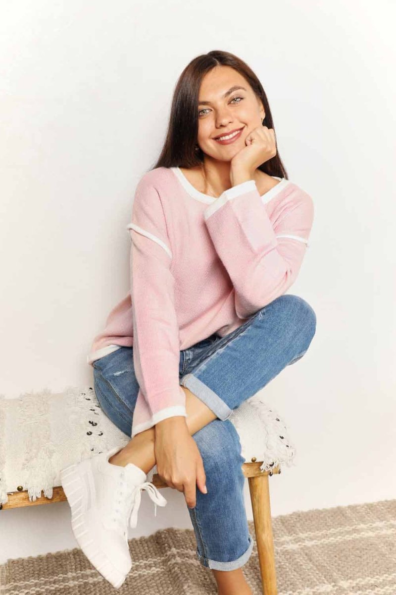 Angel Wings Contrast Detail Dropped Shoulder Knit Top - Hopeford Streams