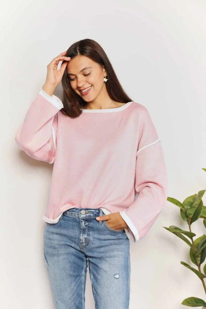 Angel Wings Contrast Detail Dropped Shoulder Knit Top -- 