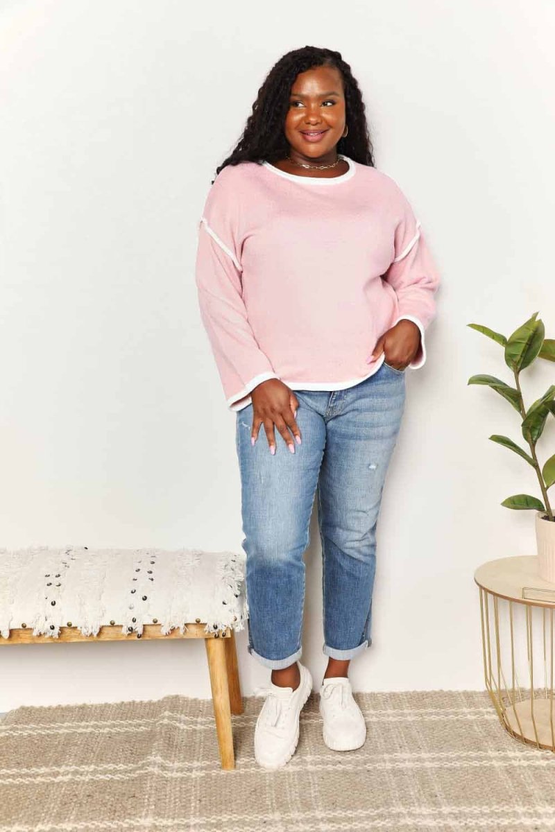 Angel Wings Contrast Detail Dropped Shoulder Knit Top - Hopeford Streams