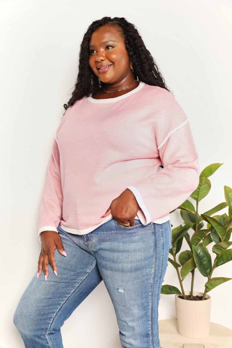 Angel Wings Contrast Detail Dropped Shoulder Knit Top - Hopeford Streams