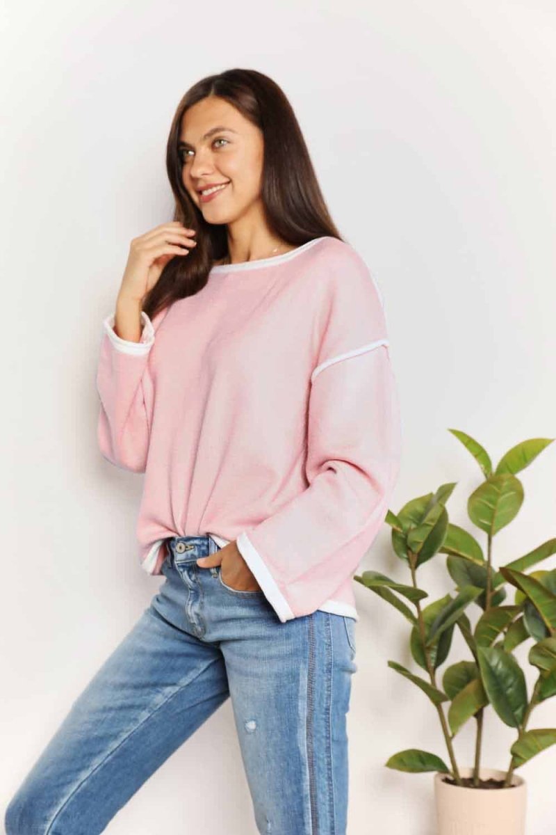 Angel Wings Contrast Detail Dropped Shoulder Knit Top - Hopeford Streams