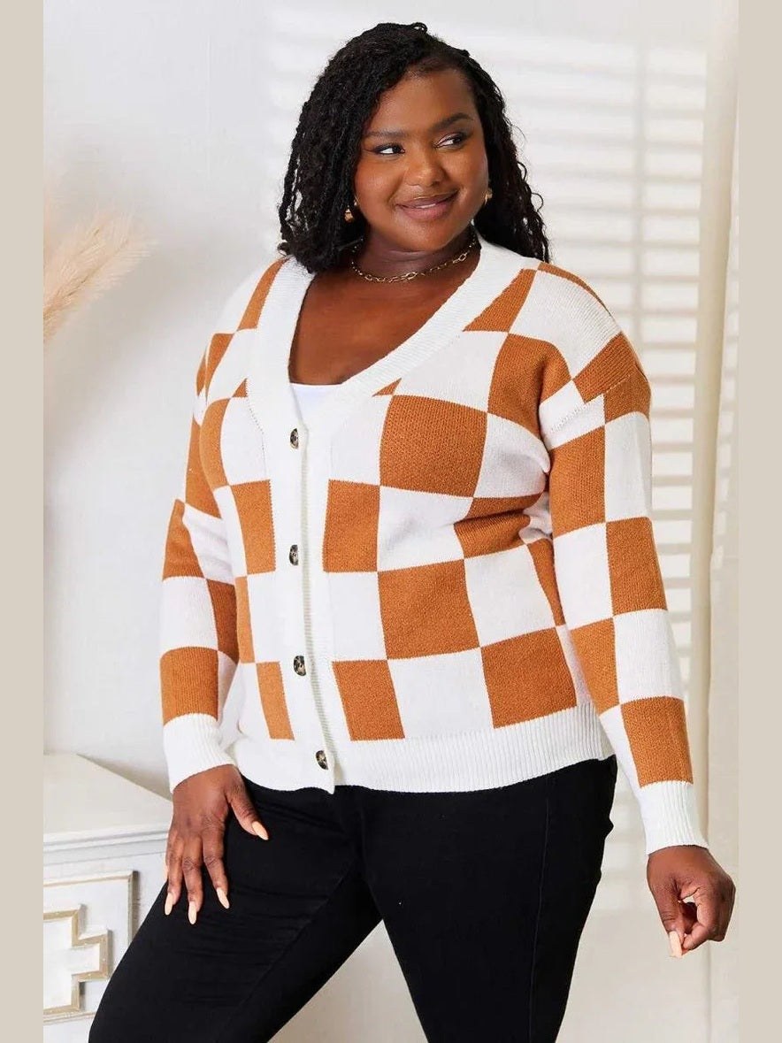 Angel Wings Double Take Button-Up V-Neck Dropped Shoulder Cardigan -- 