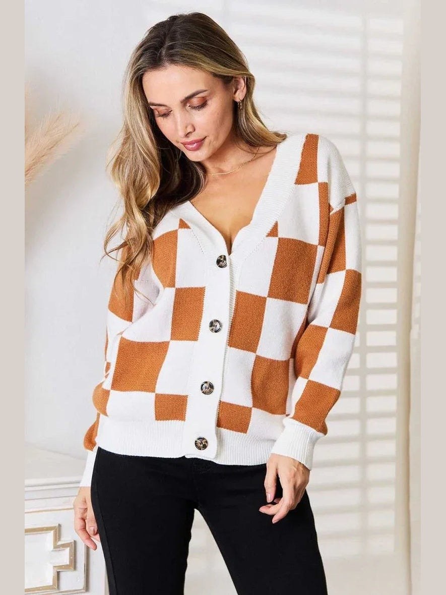 Angel Wings Double Take Button-Up V-Neck Dropped Shoulder Cardigan -- 