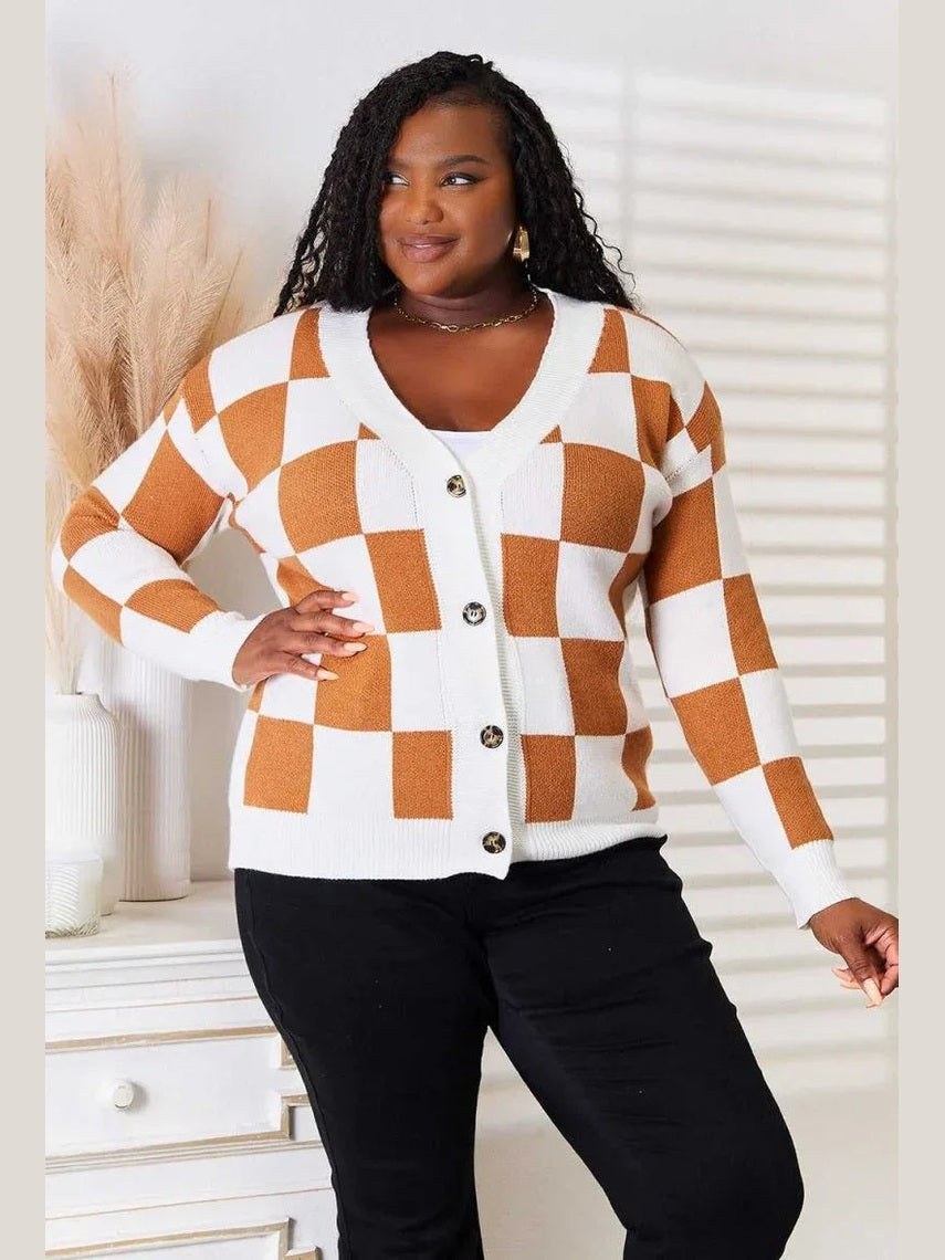 Angel Wings Double Take Button-Up V-Neck Dropped Shoulder Cardigan -- 