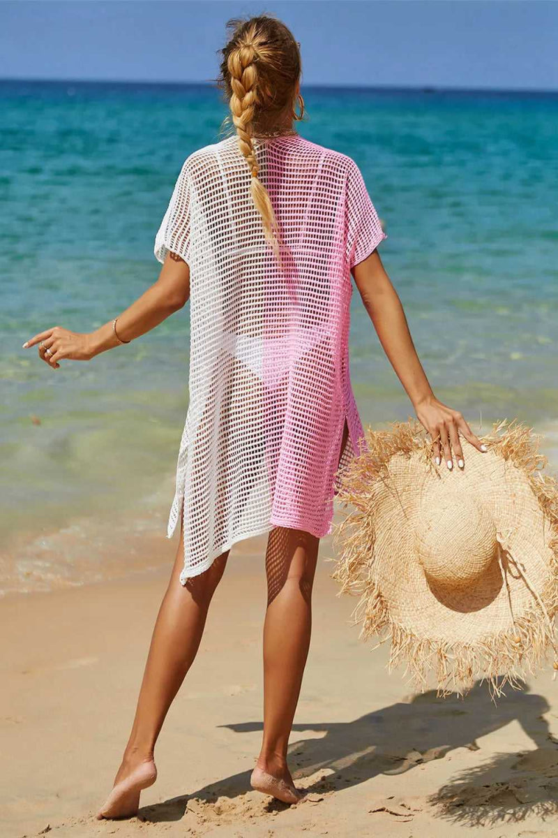 Angel Wings Openwork Contrast Slit Knit Cover Up - Hopeford Streams