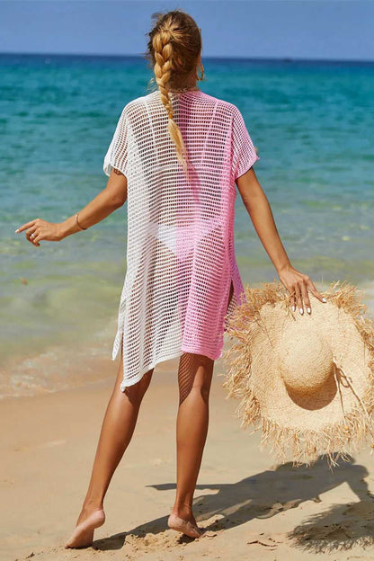 Angel Wings Openwork Contrast Slit Knit Cover Up - Hopeford Streams