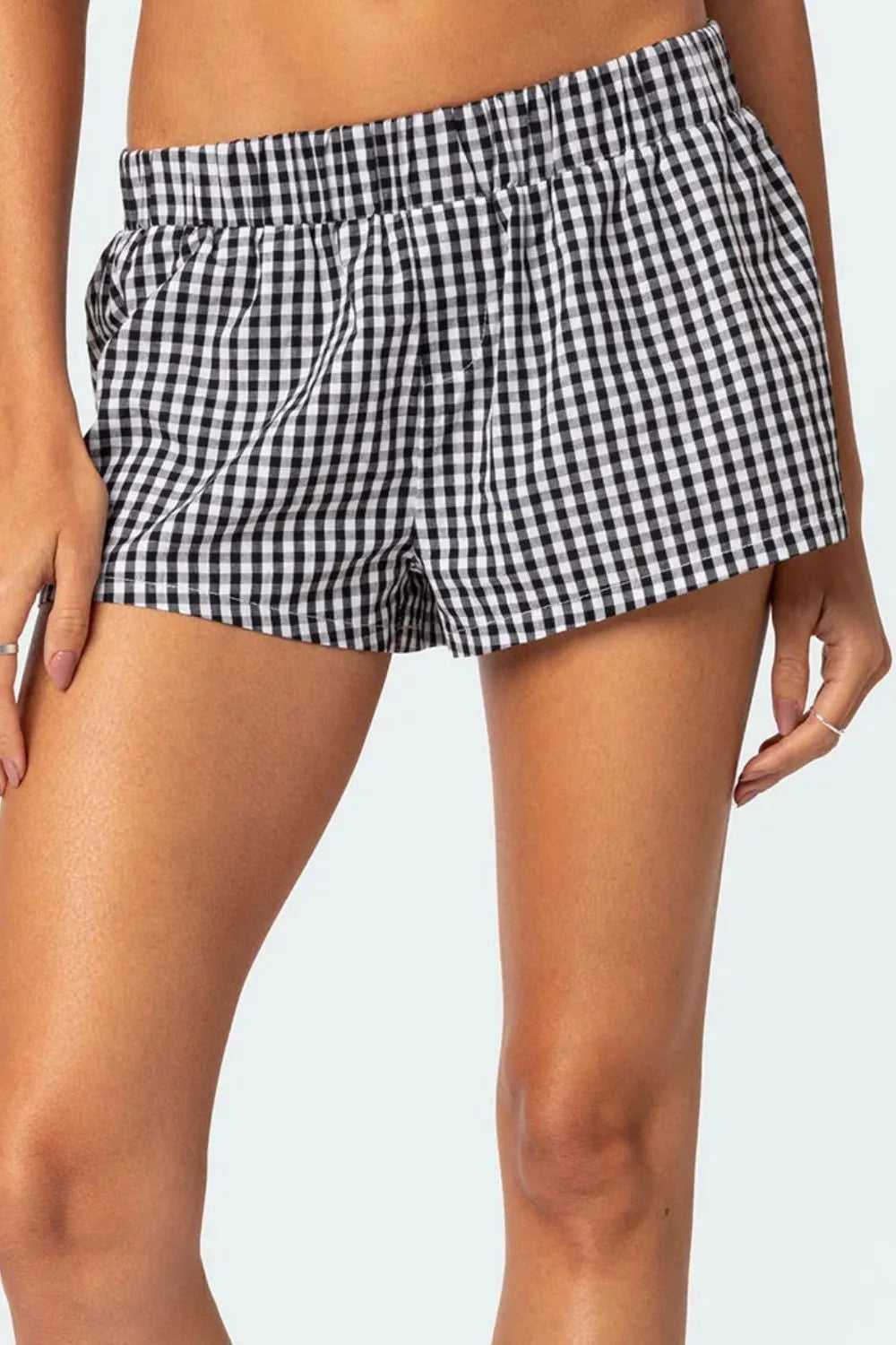 Plaid Elastic Waist Shorts