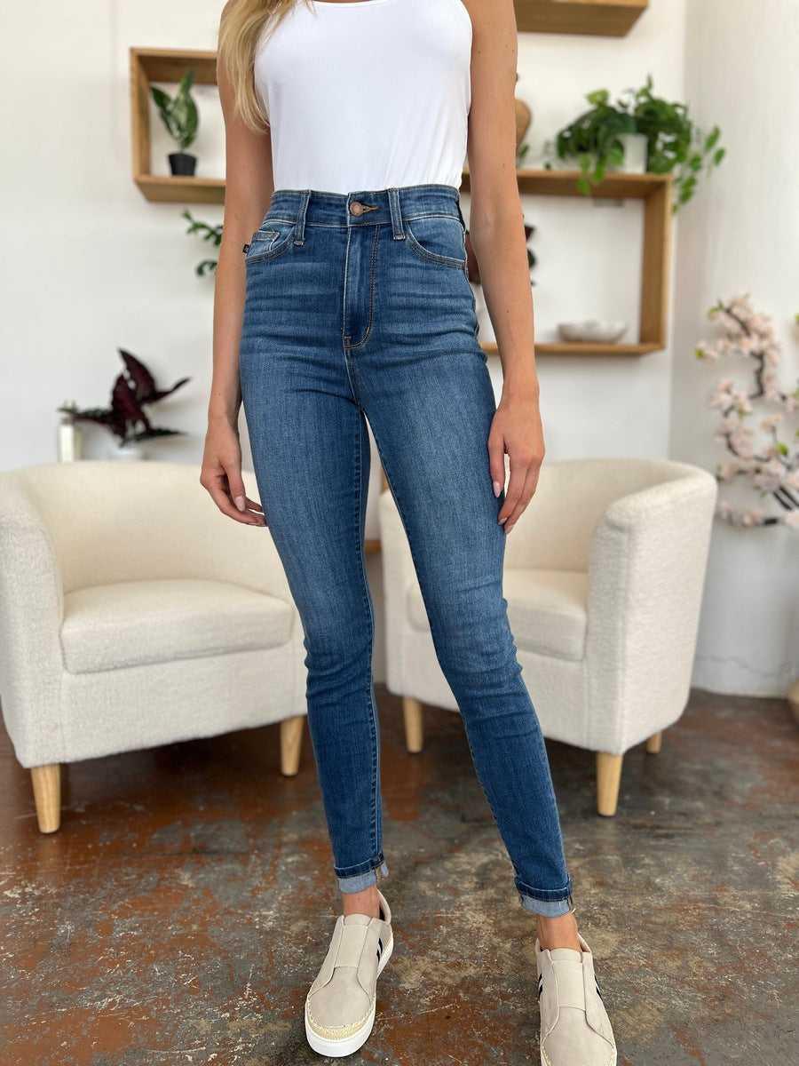 Judy Blue Full Size Cuffed Hem Skinny Jeans -- 