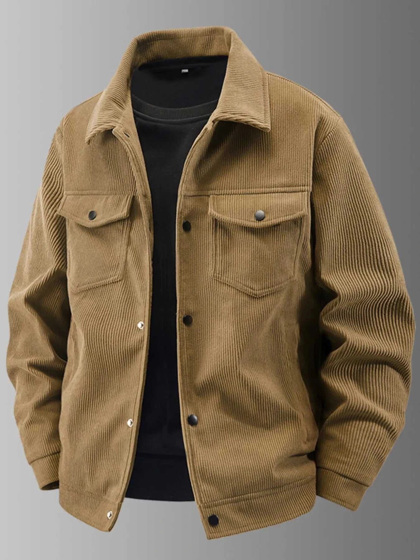 Men's Plus Size Corduroy Button-Up Jacket with Chest Pockets