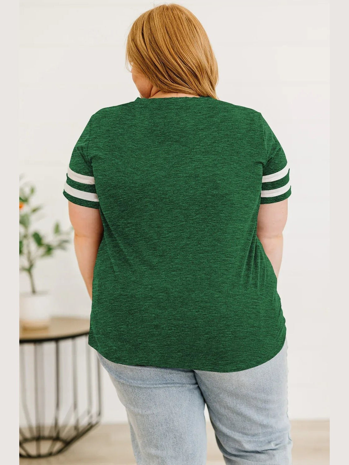 Plus Size Striped V-Neck Tee Shirt -- 