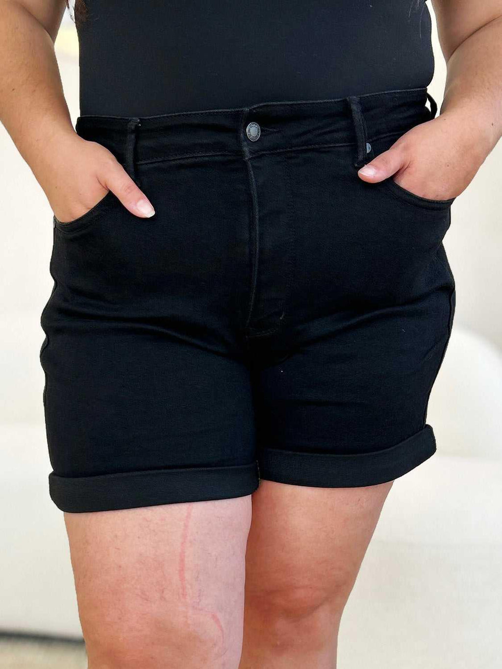 Judy Blue Full Size High Waist Tummy Control Cuffed Denim Shorts -- 