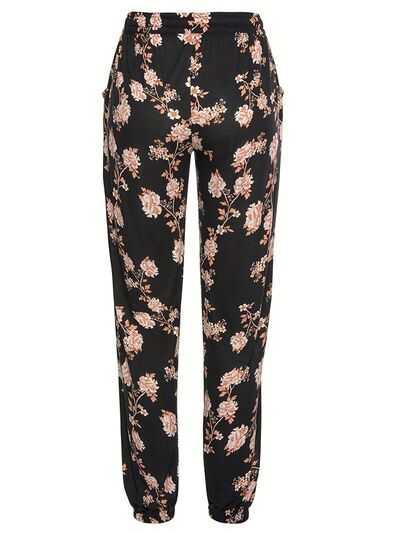 Drawstring Flower Pants with Pockets -- 