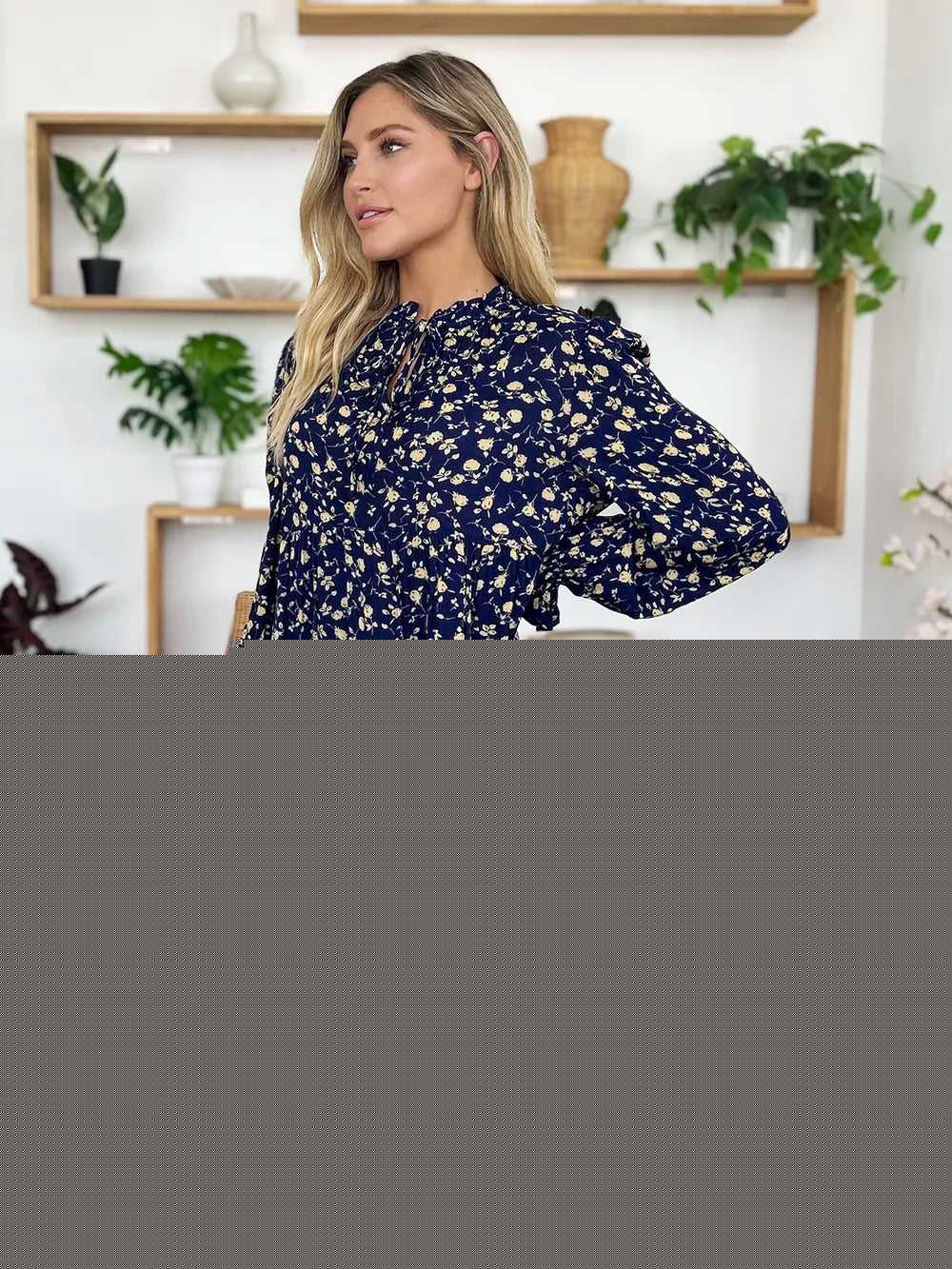 Double Take Full Size Printed Ruffle Hem Long Sleeve Tiered Dress -- 