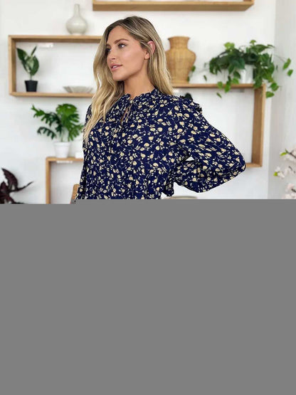 Double Take Full Size Printed Ruffle Hem Long Sleeve Tiered Dress