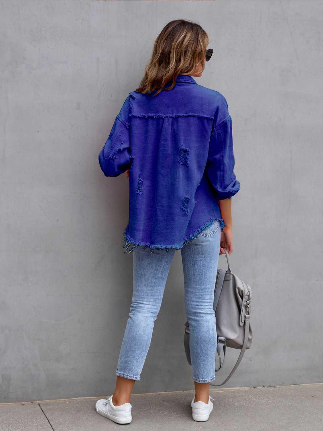 Distressed Drop Shoulder Denim Jacket -- 