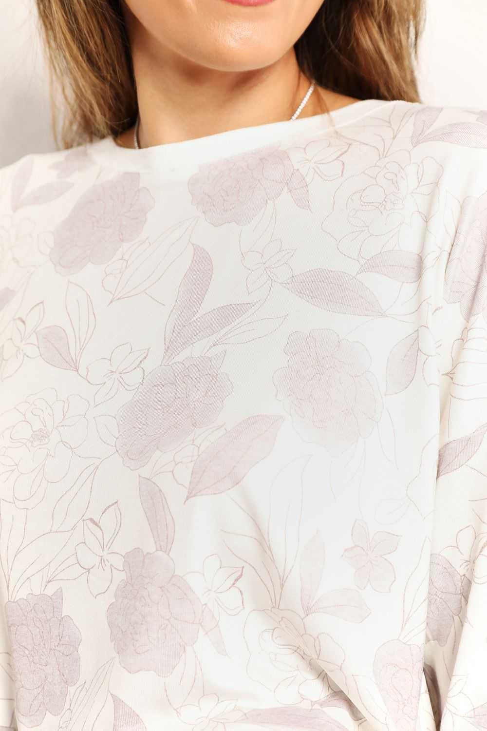 Double Take Floral Long Sleeve Top and Shorts Loungewear Set -- 