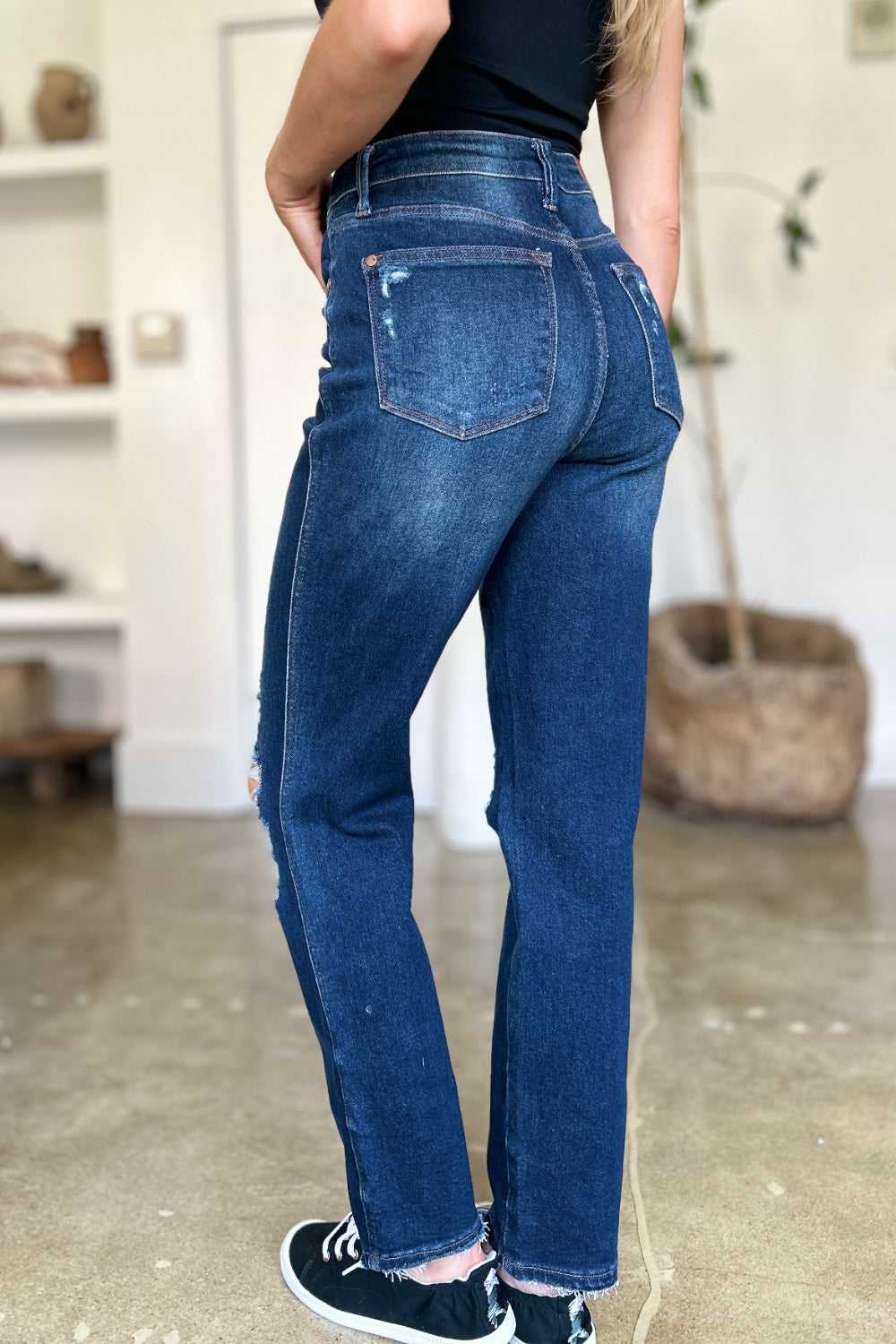 Judy Blue Full Size High Waist Rigid Magic Distress Straight Jeans