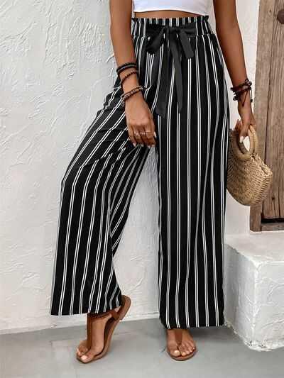Striped High Waist Wide Leg Pants -- 