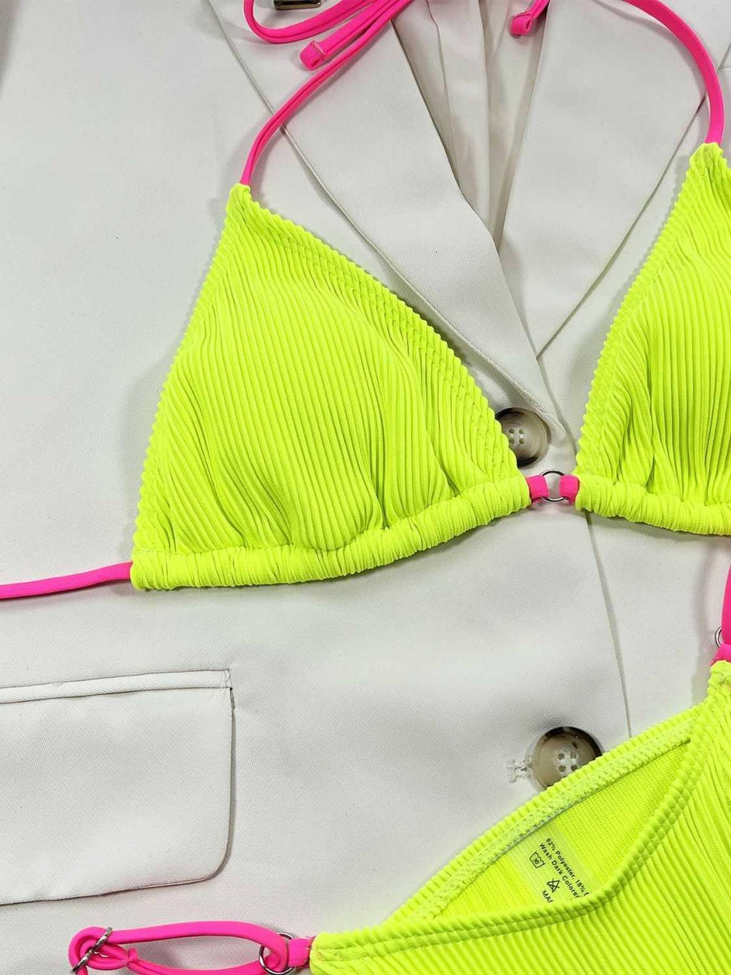 Ribbed Tie Back Bikini Set -- 