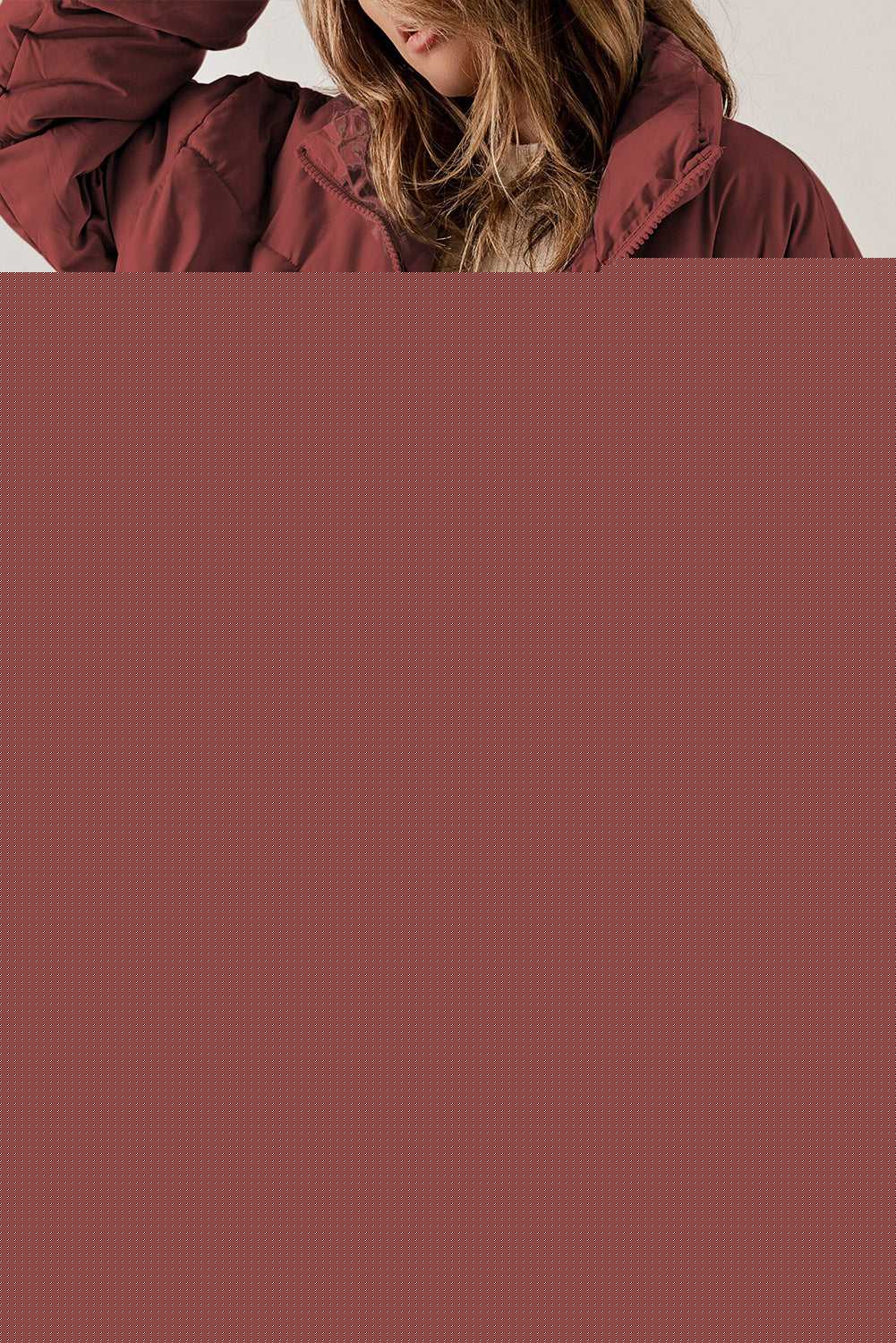 Zip Up Collared Neck Long Sleeve Winter Coat -- 