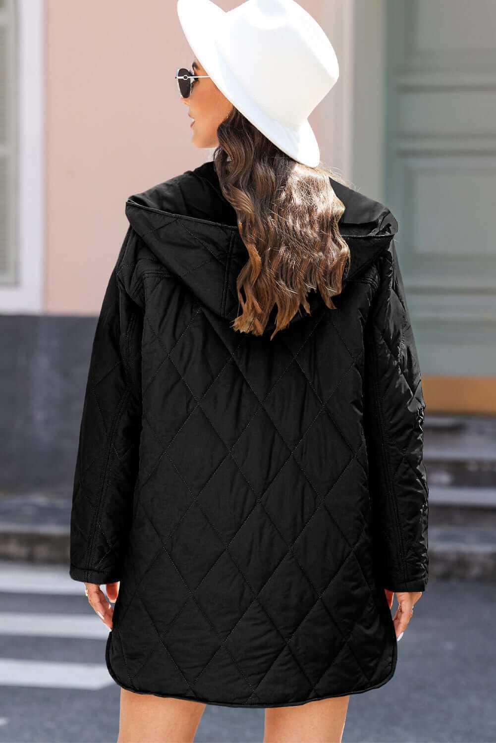 Snap Down Long Sleeve Quilted Winter Coat -- 