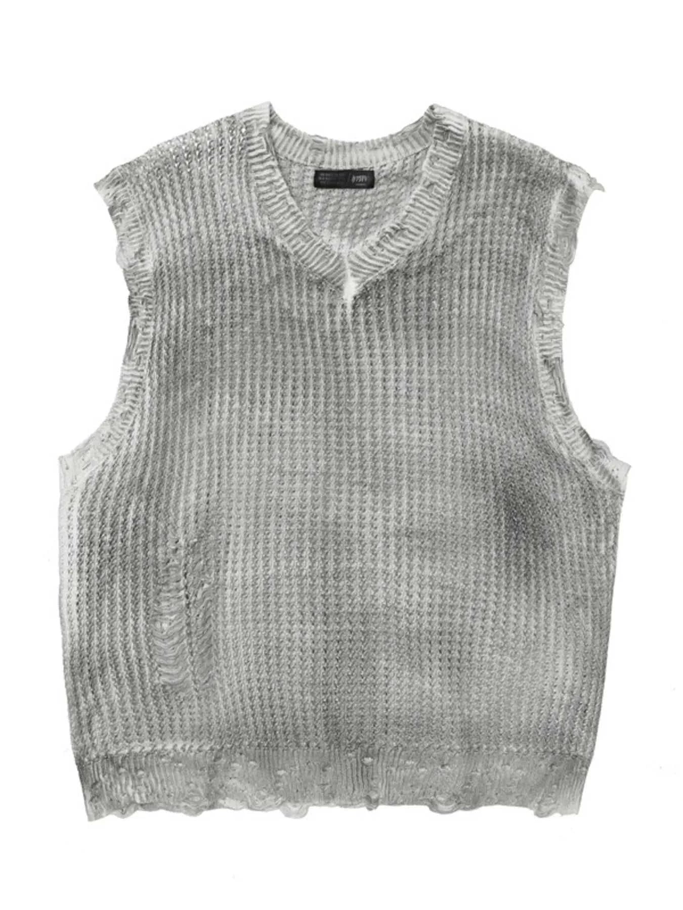 Men's Distressed Knit Vest with Frayed Edges