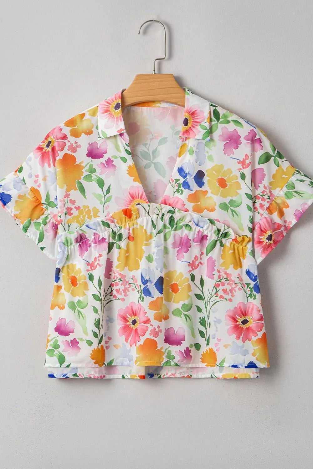 Floral Boxy Fit Ruffled Short Sleeve Blouse