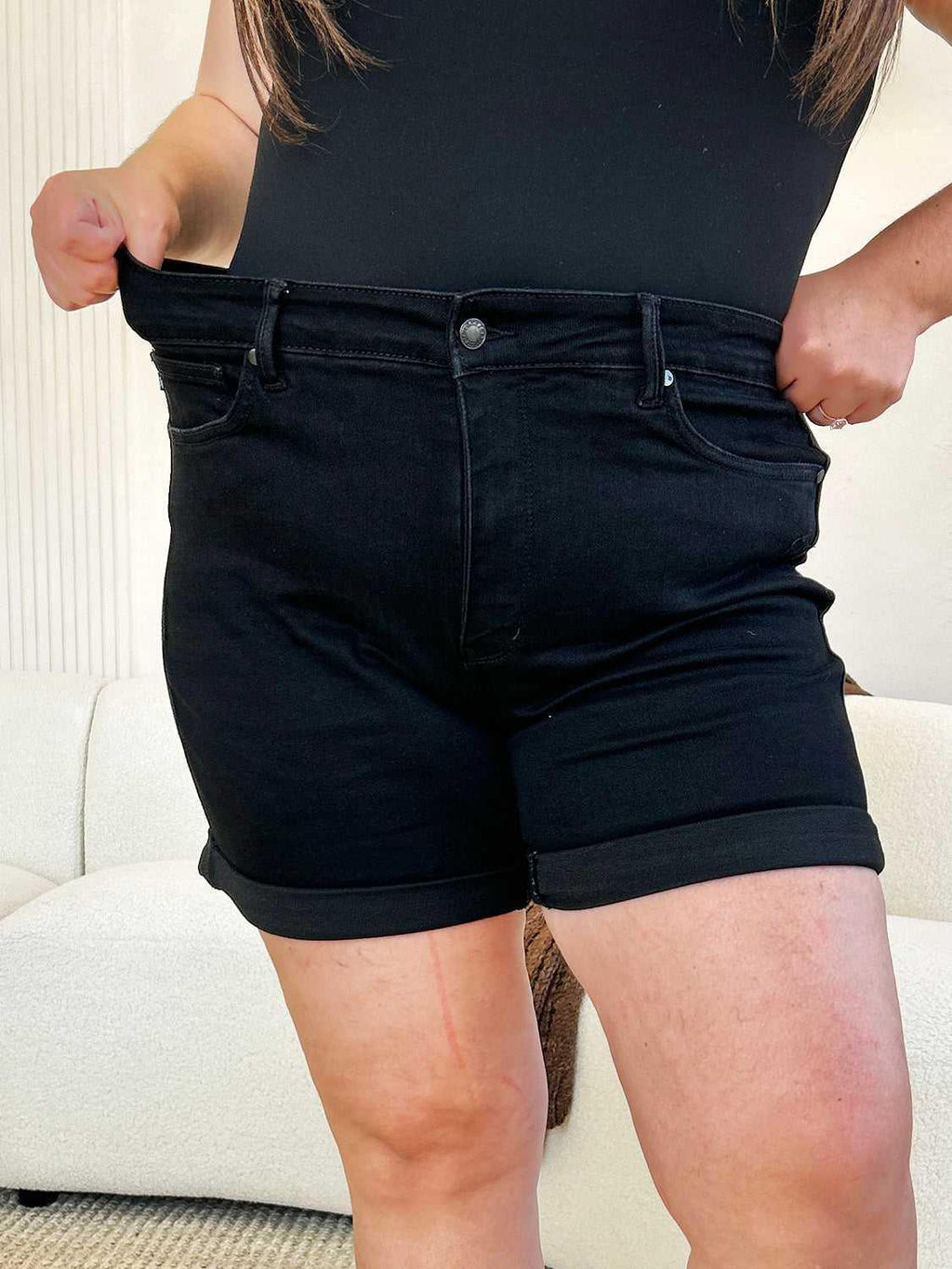 Judy Blue Full Size High Waist Tummy Control Cuffed Denim Shorts -- 