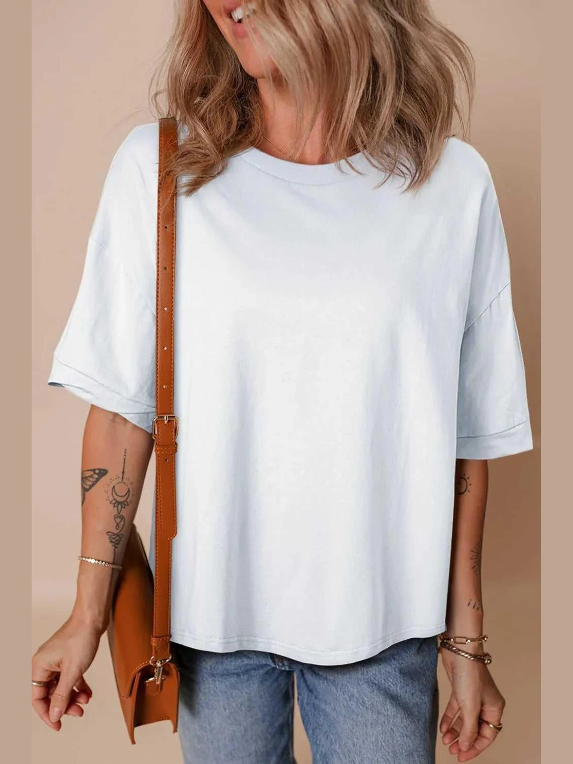 Loose Half Sleeve Hi Low Hem T Shirt -- 