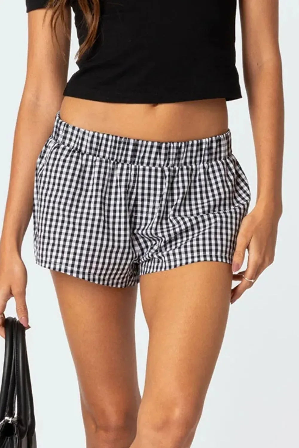 Plaid Elastic Waist Shorts -- 