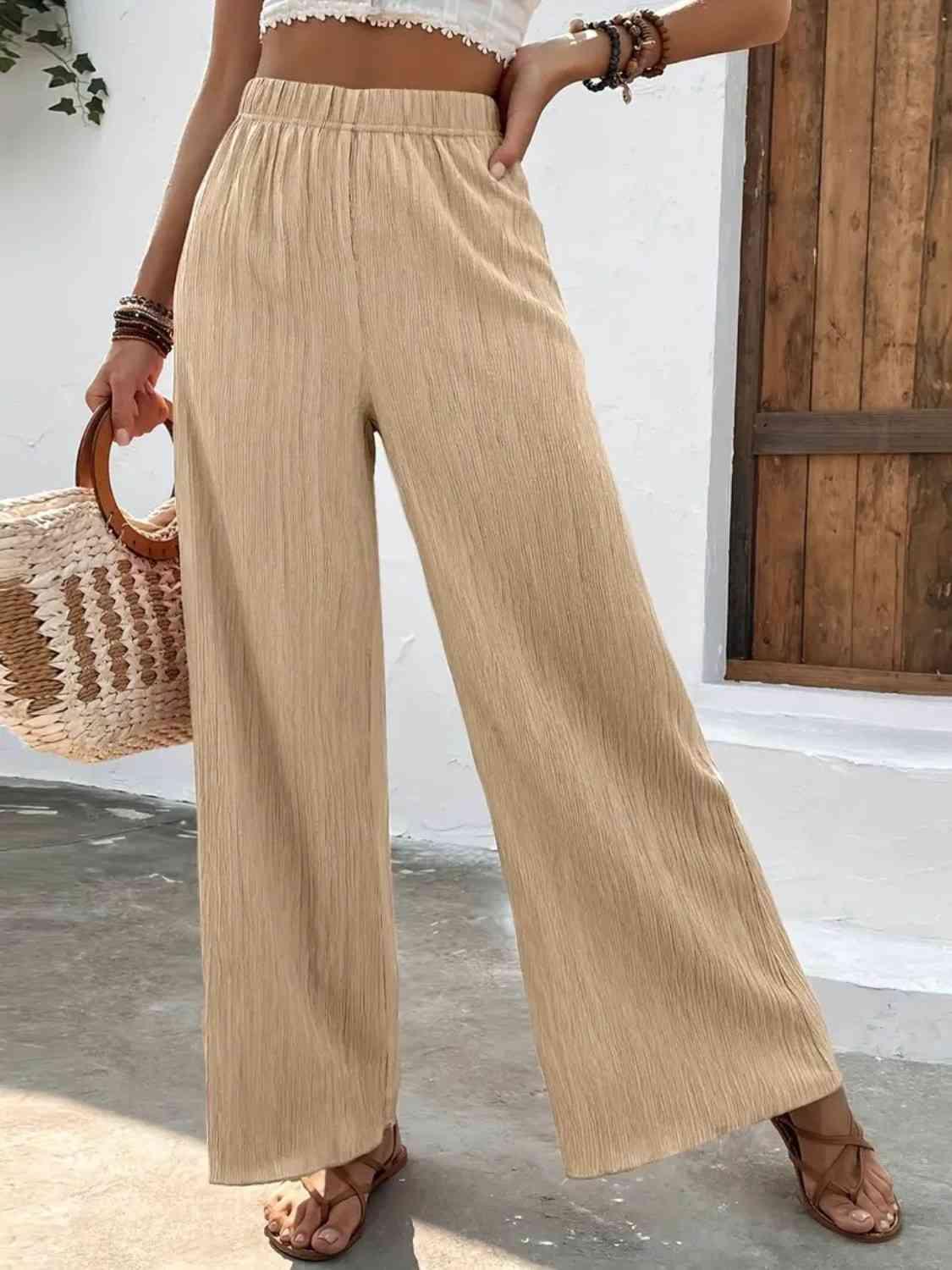 Full Size High Waist Wide Leg Pants -- 