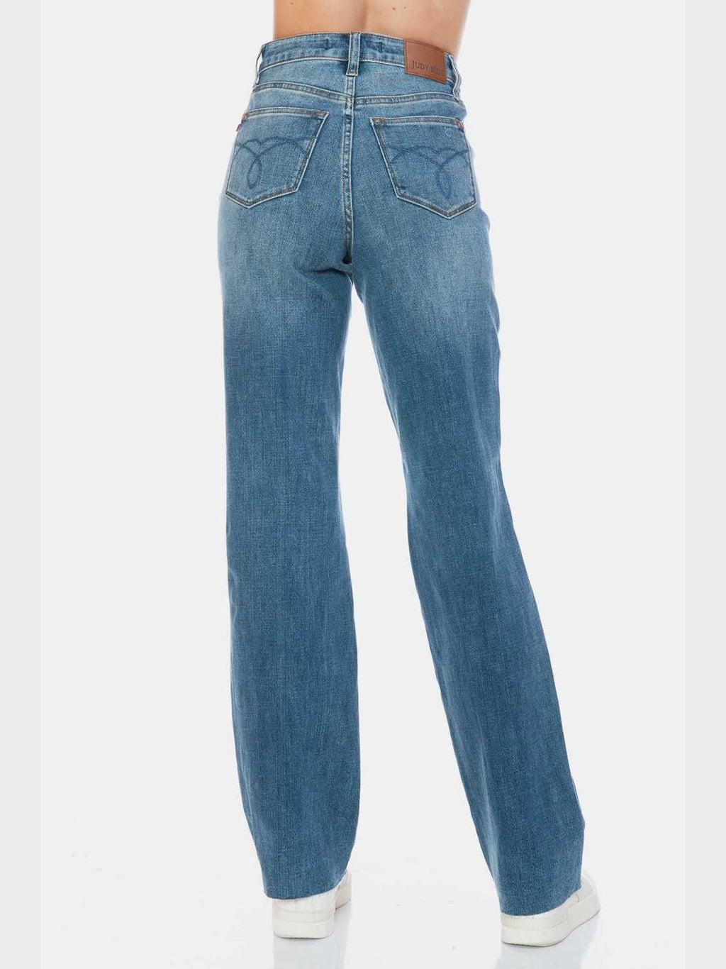 Judy Blue Full Size Tummy Control Cut Raw Hem Straight Jeans -- 