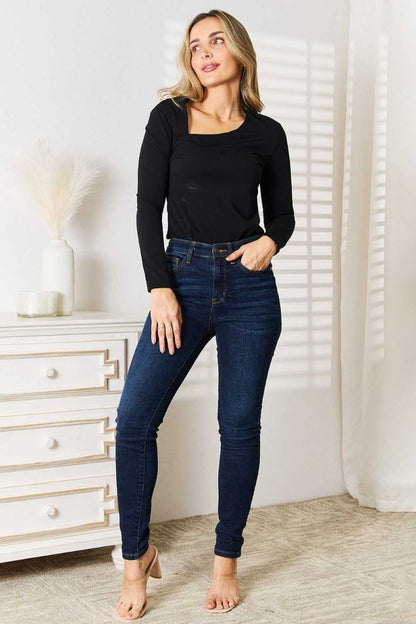 Basic Bae Asymmetrical Neck Long Sleeve Top - Hopeford Streams