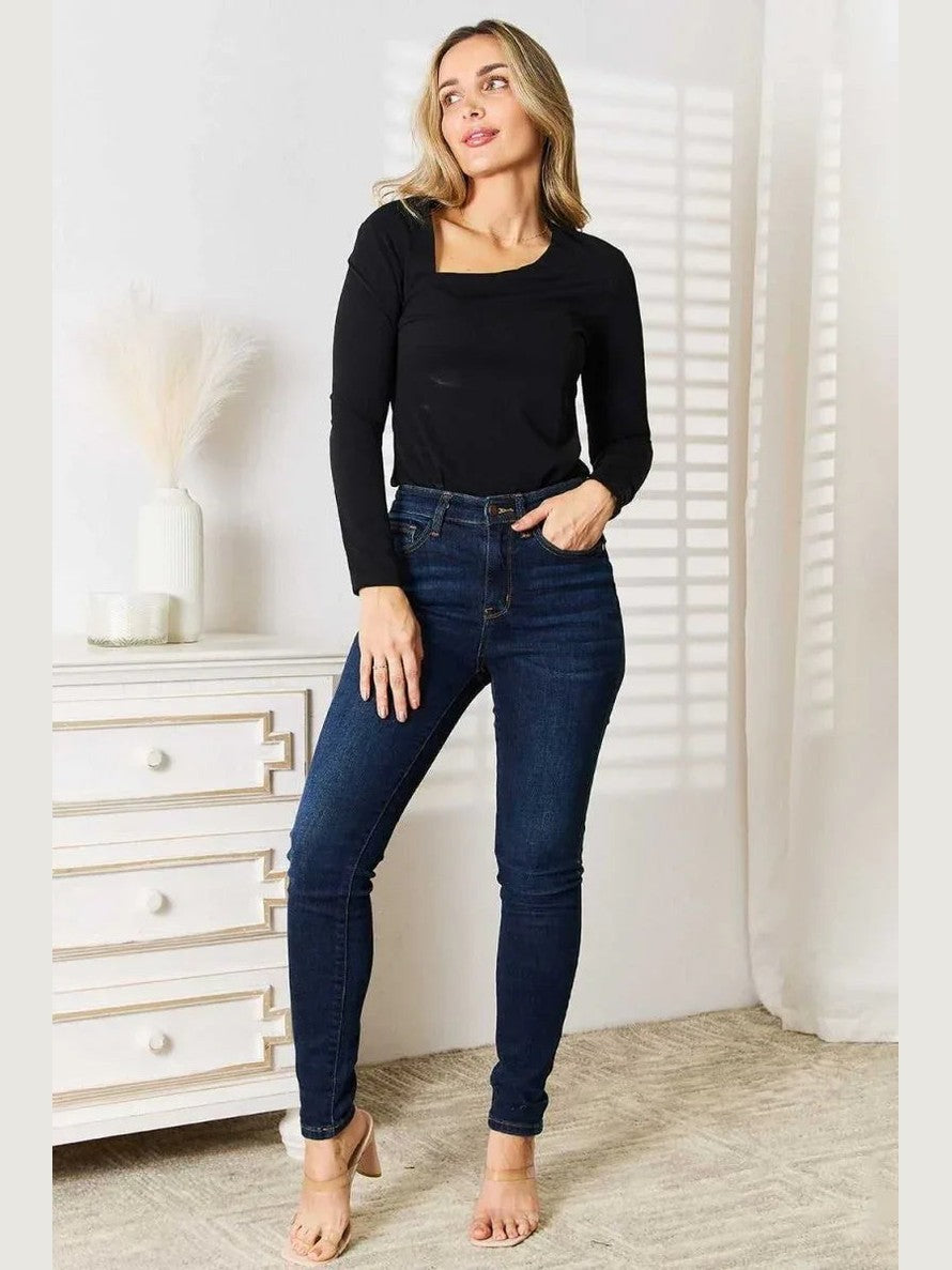 Basic Bae Asymmetrical Neck Long Sleeve Top -- 