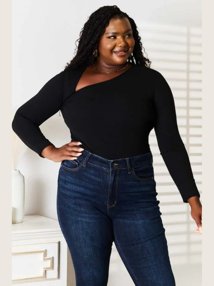 Basic Bae Asymmetrical Neck Long Sleeve Top -- 