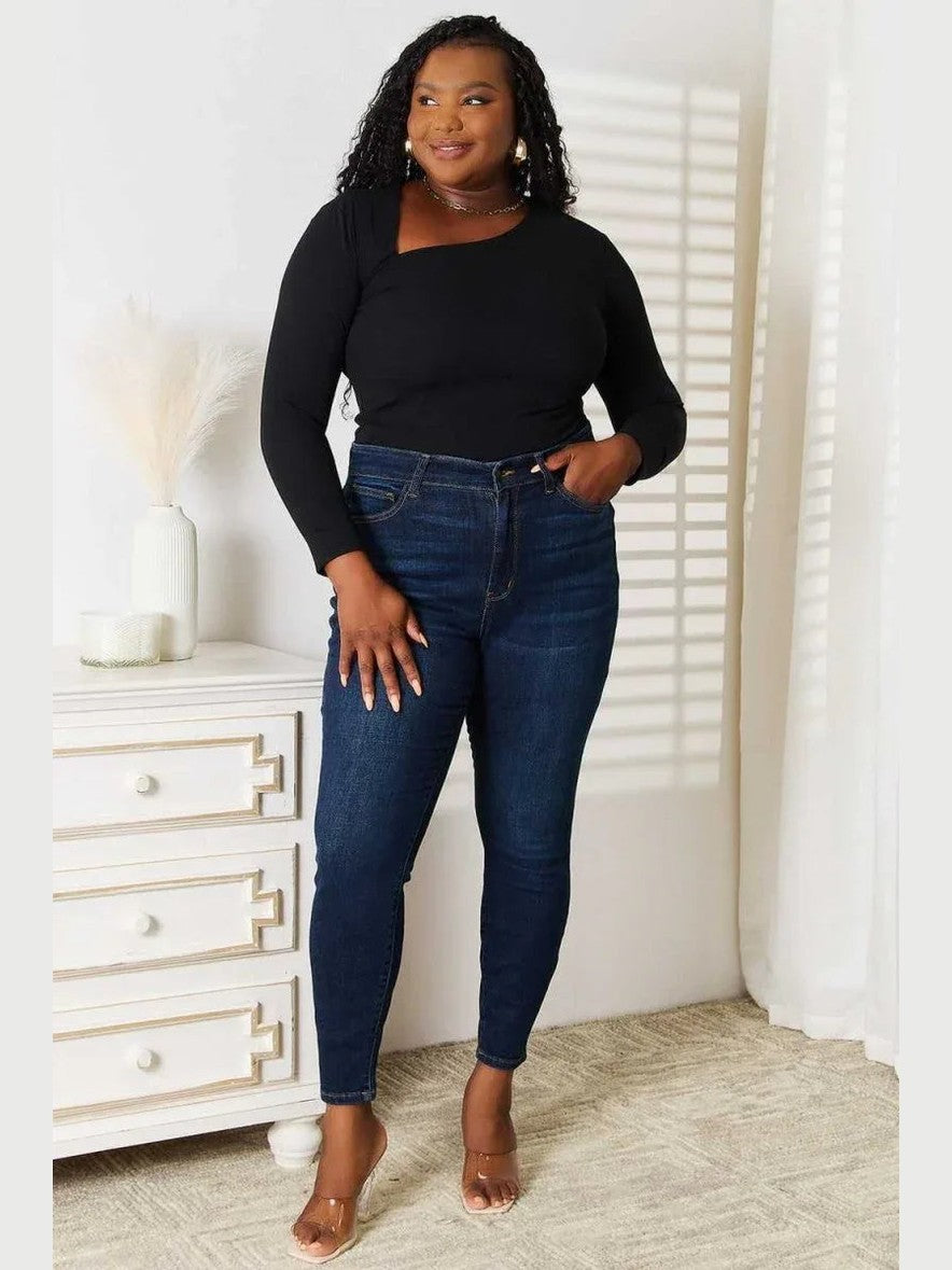 Basic Bae Asymmetrical Neck Long Sleeve Top -- 