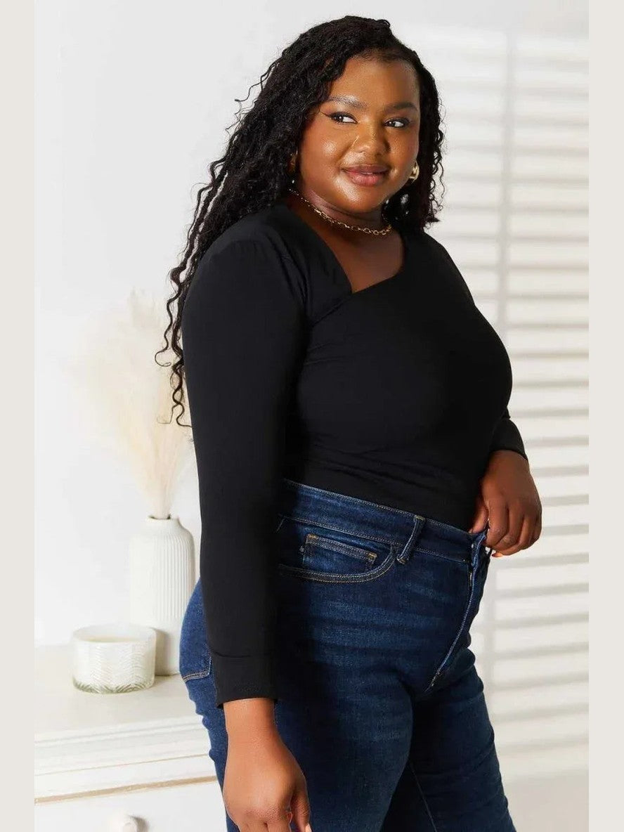 Basic Bae Asymmetrical Neck Long Sleeve Top -- 