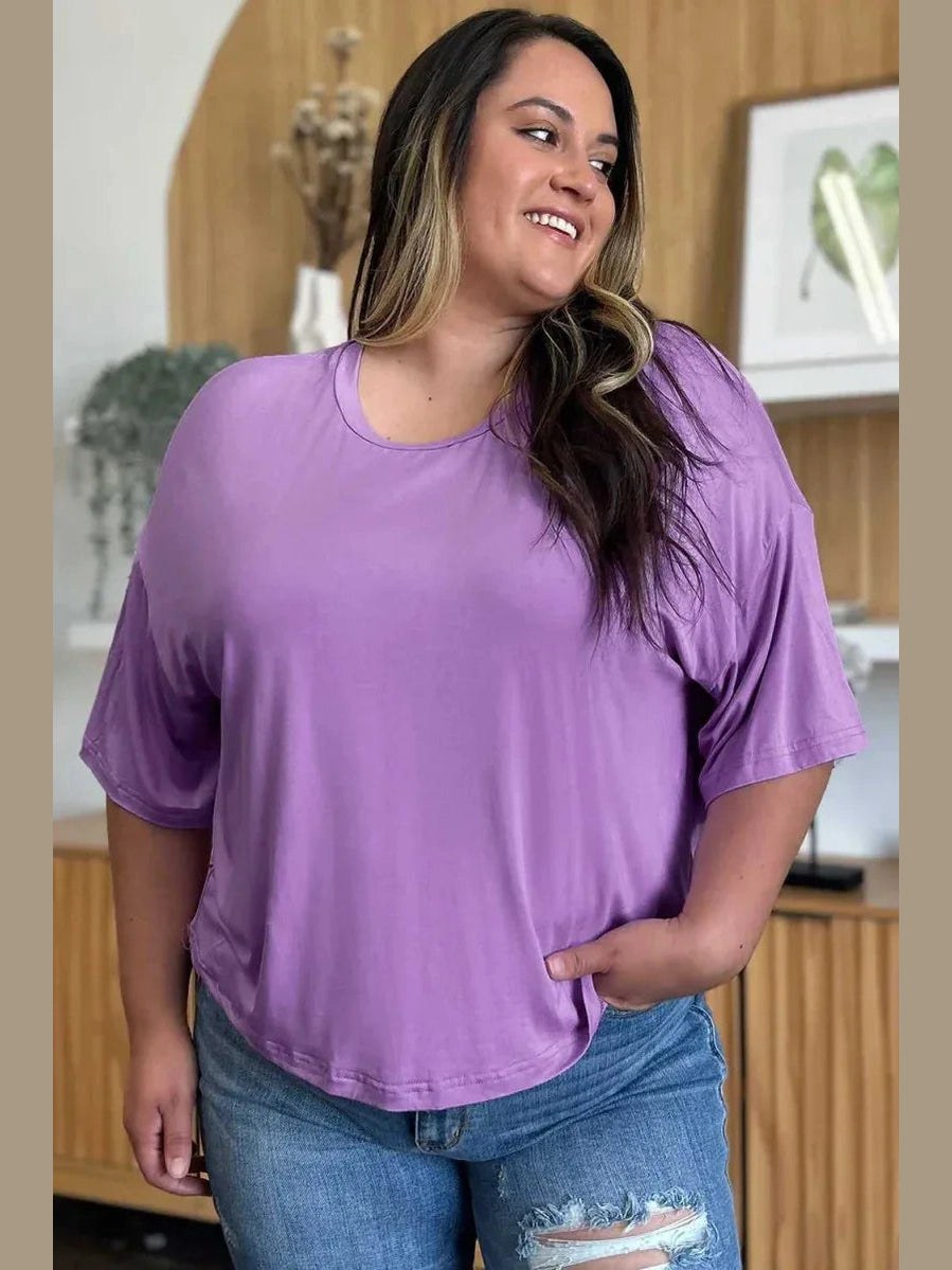 Basic Bae Bamboo Full Size Round Neck Drop Shoulder T-Shirt -- 