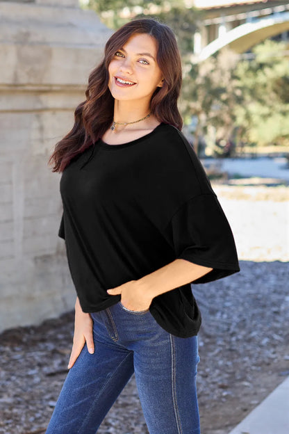 Basic Bae Bamboo Full Size Round Neck Drop Shoulder T-Shirt - Hopeford Streams