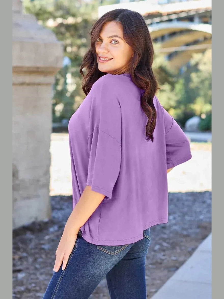 Basic Bae Bamboo Full Size Round Neck Drop Shoulder T-Shirt -- 