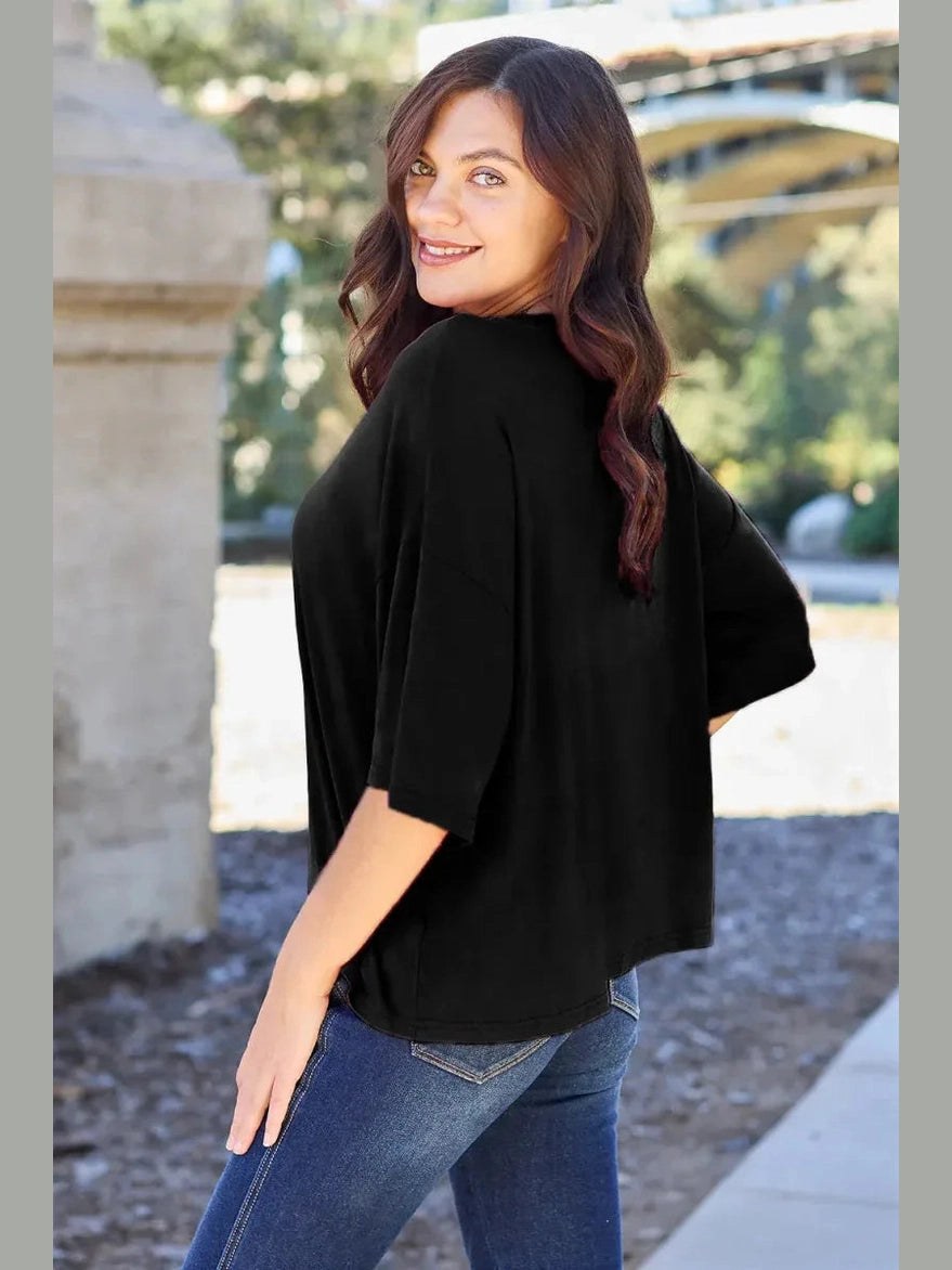 Basic Bae Bamboo Full Size Round Neck Drop Shoulder T-Shirt -- 