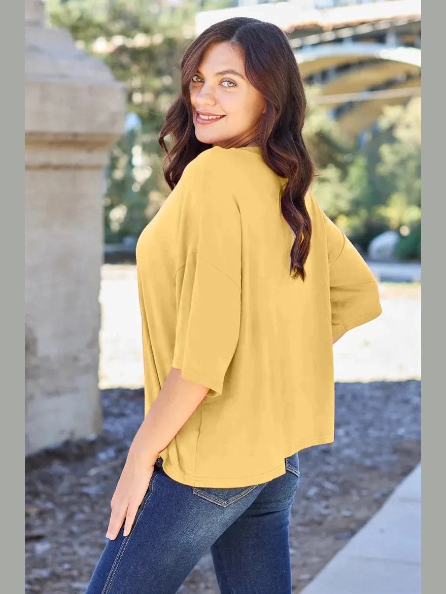 Basic Bae Bamboo Full Size Round Neck Drop Shoulder T-Shirt -- 