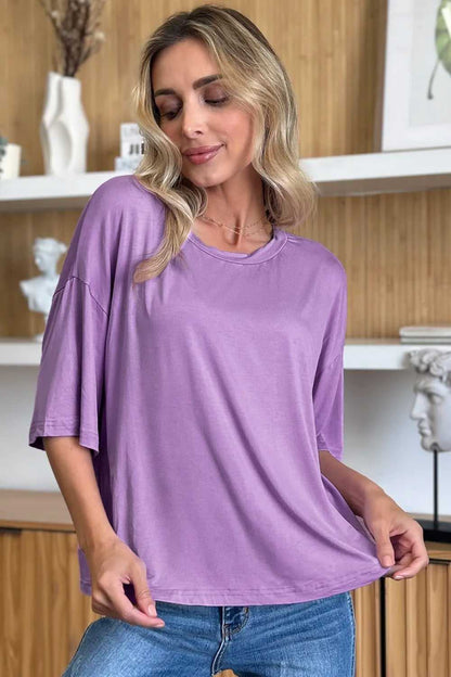 Basic Bae Bamboo Full Size Round Neck Drop Shoulder T-Shirt - Hopeford Streams