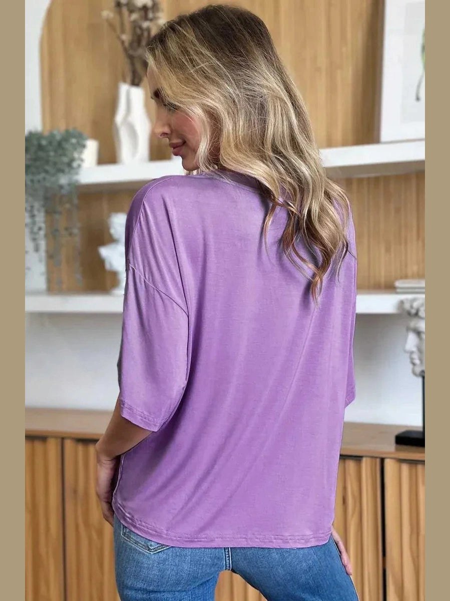 Basic Bae Bamboo Full Size Round Neck Drop Shoulder T-Shirt -- 
