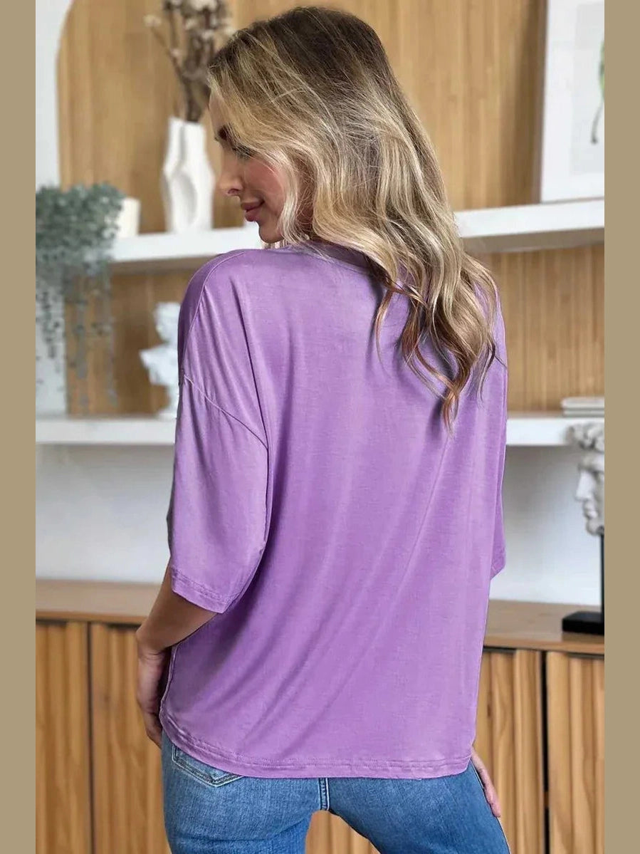 Basic Bae Bamboo Full Size Round Neck Drop Shoulder T-Shirt -- 