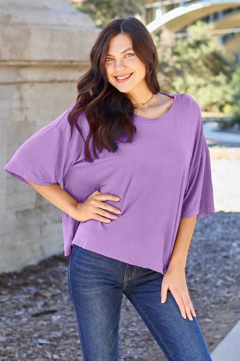 Basic Bae Bamboo Full Size Round Neck Drop Shoulder T-Shirt - Hopeford Streams