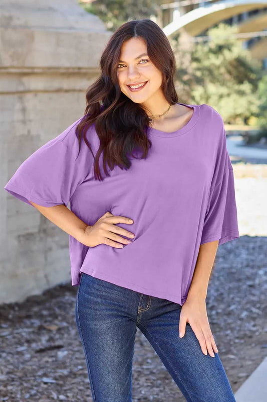 Basic Bae Bamboo Full Size Round Neck Drop Shoulder T-Shirt - Hopeford Streams